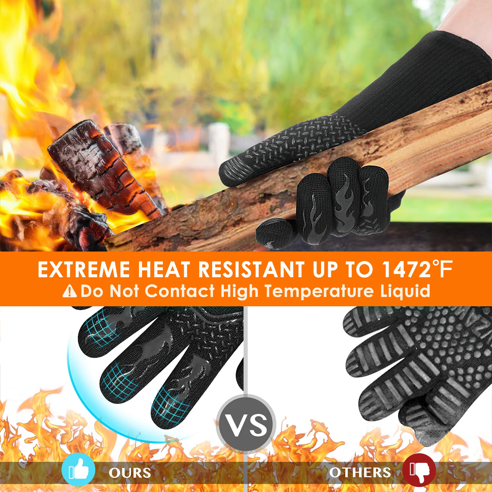 

1 Pair Resistant Silicone Oven Mitts 800℃ For Grilling Gloves Bbq Grilling Baking Cooking Non-Slip Protection Gloves