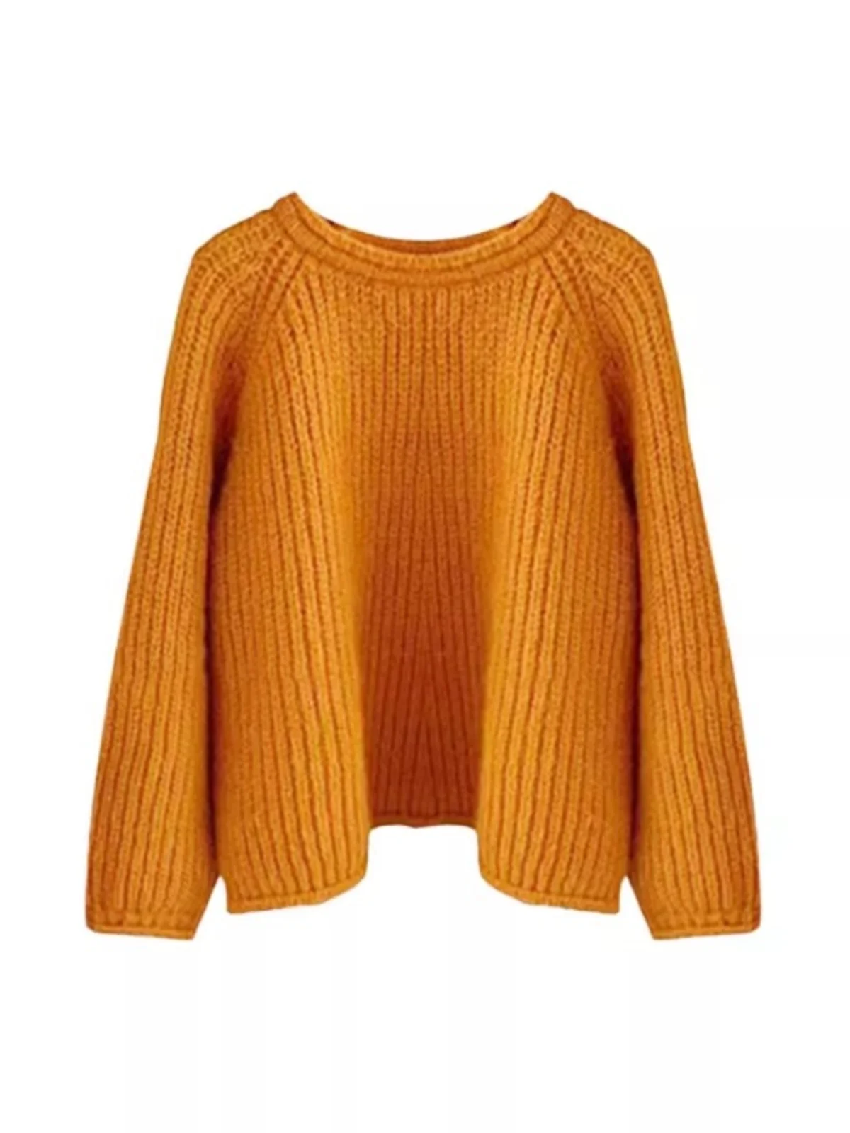Orange runder Ne Pullover Pullover Damen Herbst Winter Korean Sle Lazy Faion Strickoberteil Warm Lang Sve Casual irt