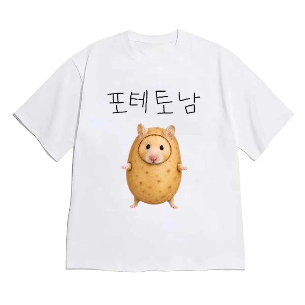 2026 Women Korean Streetwear T-Shirt Funny Potato Hamster Meme Hangul Text Graphic Loose  Y2k Casual Short Sleeve Daily Tops