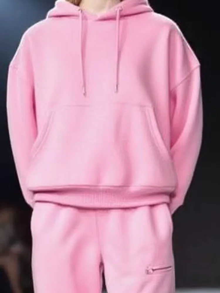 

2025 модный женский костюм с длинными рукавами и капюшоном и длинными брюками, повседневный однотонный комплект из 2 предметов с карманами, осенне-зимний повседневный свитшот, наряды