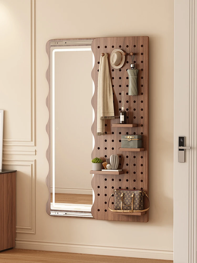 Invisible full-length mirror full-body mirror attached to the wall can block wall-mounted solid wood hole board