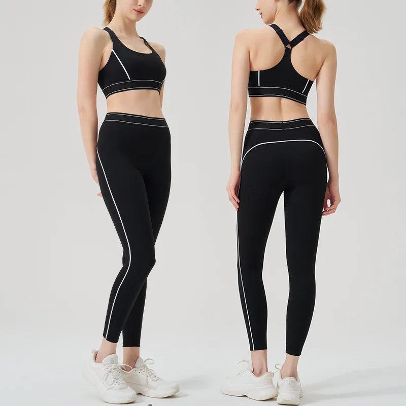 

Women's Yoga Sets High Waist Sports Suit Contrast Color Backless Tight Nude Running Fitness Yoga Clothes Sports Underwear