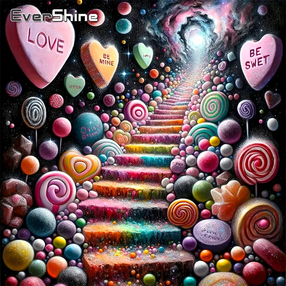 Evershine Diamant-Mosaik Landschaft Vollbohr-Gemälde Süßigkeiten-Bastelset Strass-Bild Stickerei Liebesherz Treppen Wandkunst