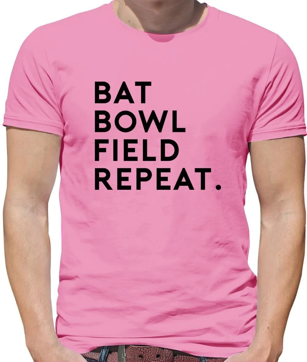 Bat Bowl Field Repeat - Mens T-Shirt - Cricket Player field Equipment Fan