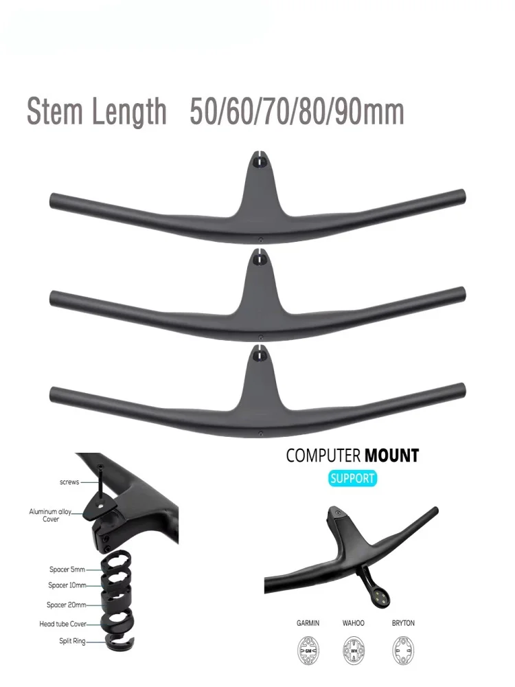 AliExpress NONE Full Carbon Fibre Integrated Cockpit  Internal Cable -17° 50mm-90mm MTB Carbon Handlebar For MTB XC 4 color Logo