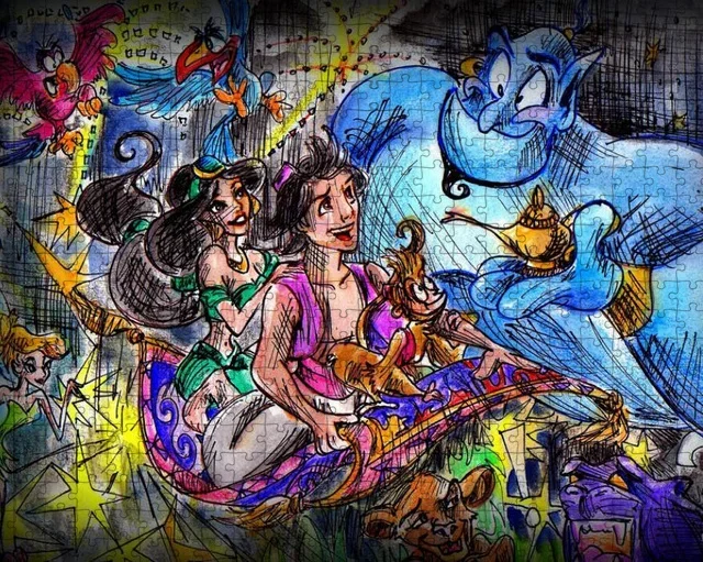 Disney Princess Aladdin Magic Lamp Puzzle Cartoon Children's Brain Burning Puzzle Game Decoration Handmade Holiday Gift