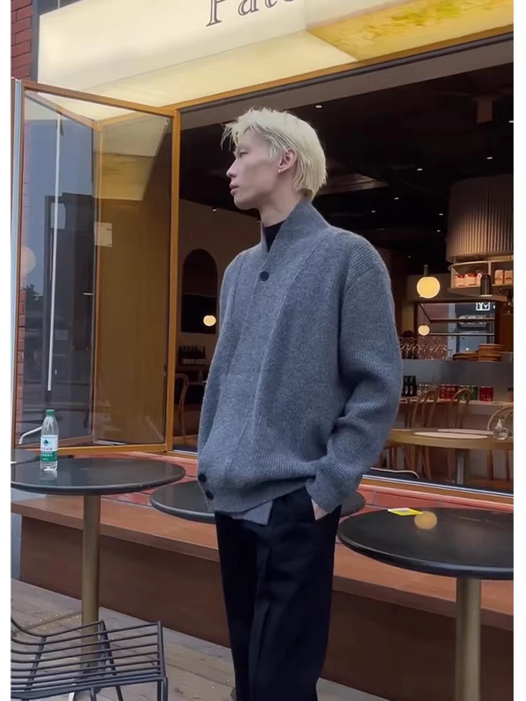 

Мужской вязаный кардиган с V-образным вырезом в китайском стиле, свободного кроя, осенний, повседневный, с длинными рукавами, мягкий и комфортный