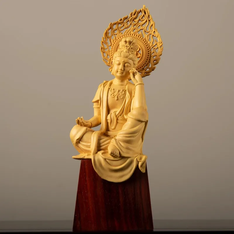 

Huangyang wood carving Guanyin Buddha statue ornament, Bodhisattva home Buddha hall solid wood carving decoration craft