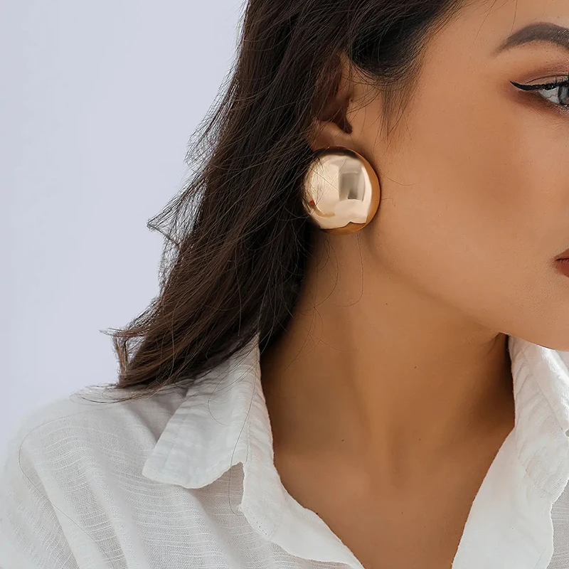 여성용 펑크 부드러운 라운드 빅 볼 메탈 스터드 귀걸이, 클래식 빈티지 골드 컬러 피어싱 귀걸이, 스팀펑크 쥬얼리