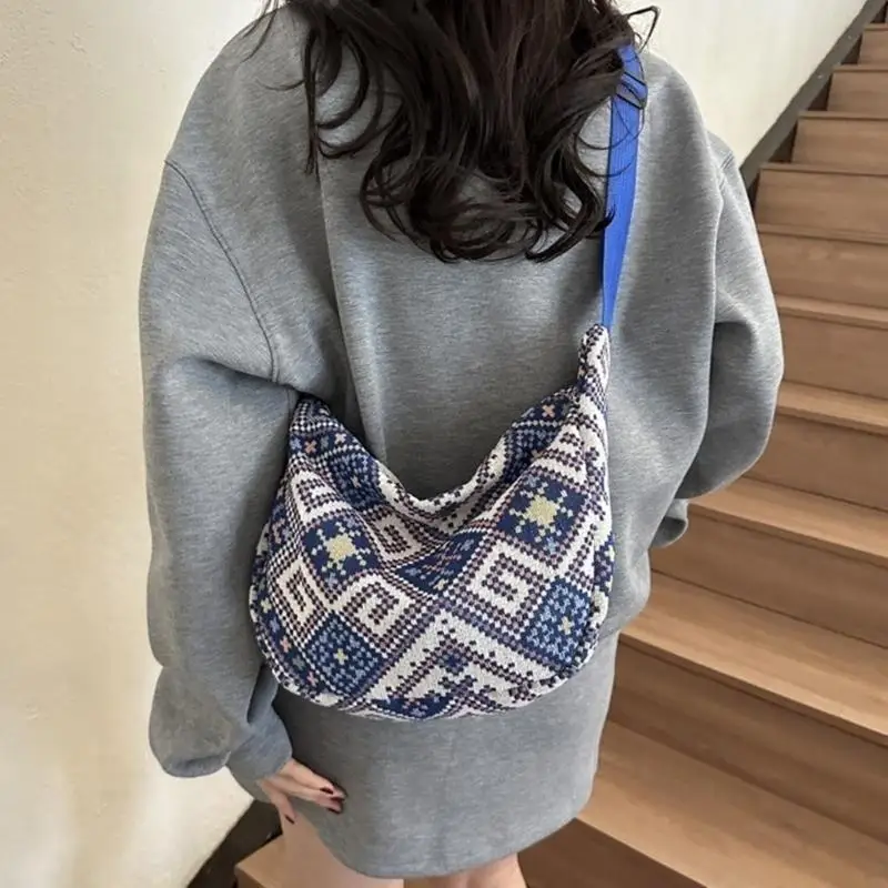 

Ethnic Canvas Dumpling Bag for Daily Outings Crossbody Bags Shoulder Handbag 547A