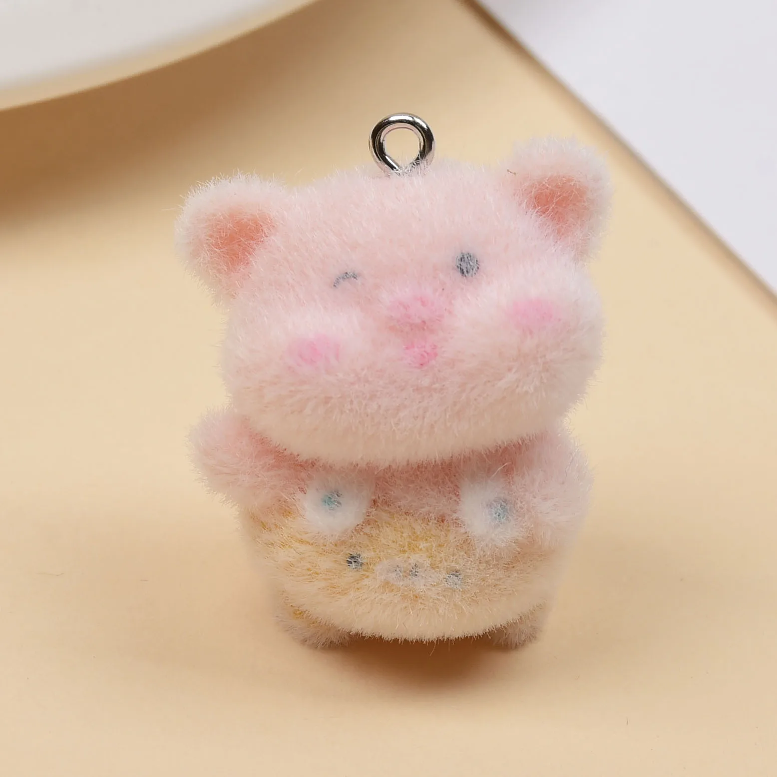 30pcs Cute Cartoon Animal Charms 3D Flocking Resin Pig pendant For DIY crafts Jewelry Keychain necklace make Accessories