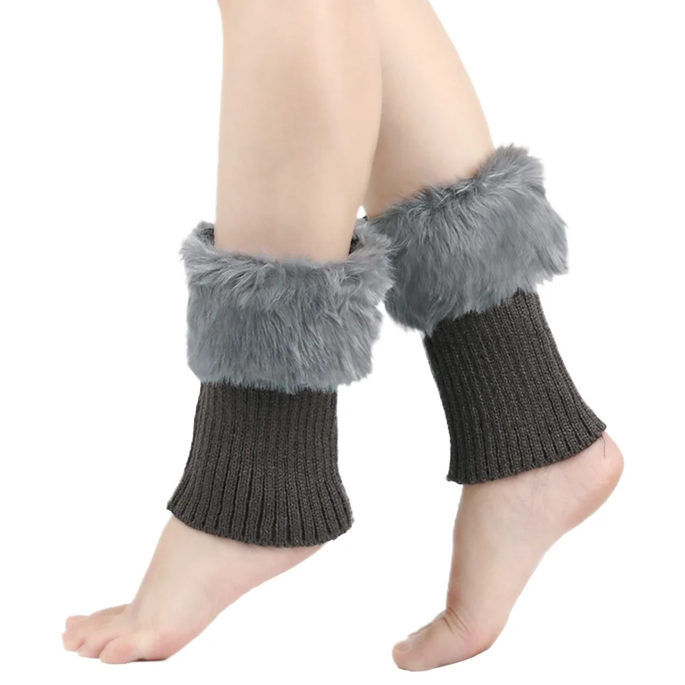 Faux Fur Cuff Knit Leg Warmers Winter Thick Ribbed Cropped Ankle Socks Boot Cuffs Fashion Short Women Leg Covers Decoration