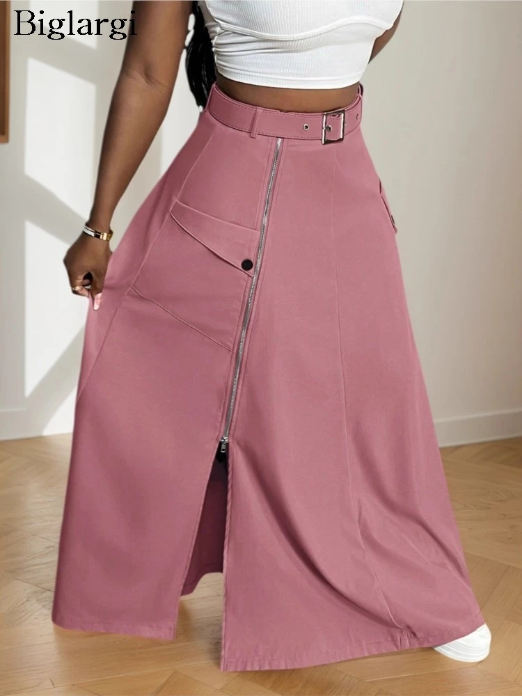 Falda Cargo de otoño para mujer, faldas holgadas de estilo coreano con volantes divididos irregulares, falda larga de cintura alta a la moda para mujer