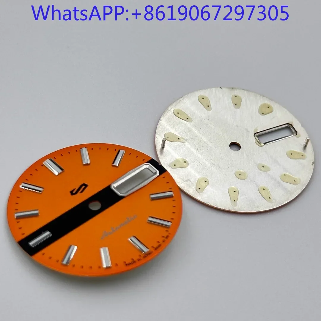 

2025 оранжевый, черный, матовая текстура, зеленый люм, циферблат часов, подходит для NH35/36, автоматический механизм, винтажные серебряные маркеры, детали мода