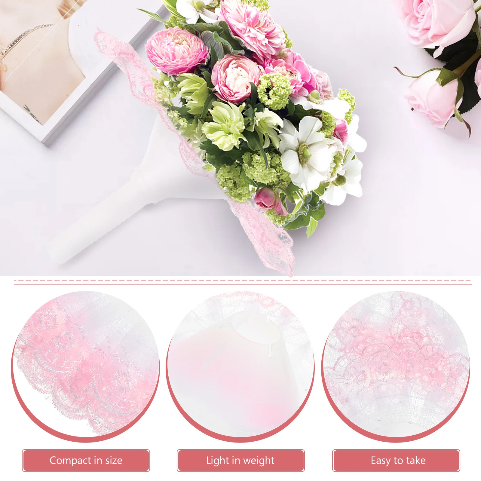 

4pcs Pink Double Layer Lace Bridal Bouquet Holder Collar Artificial Polyester H Flower DIY Supplies Wedding Decor