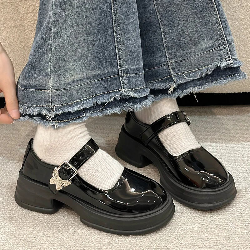 Fashion Bow Ankle Buckle Mary Jane Shoes Woman Thick Heeled Platform Lolita Shoes Woman Japanese Students Uniform Shoes Female