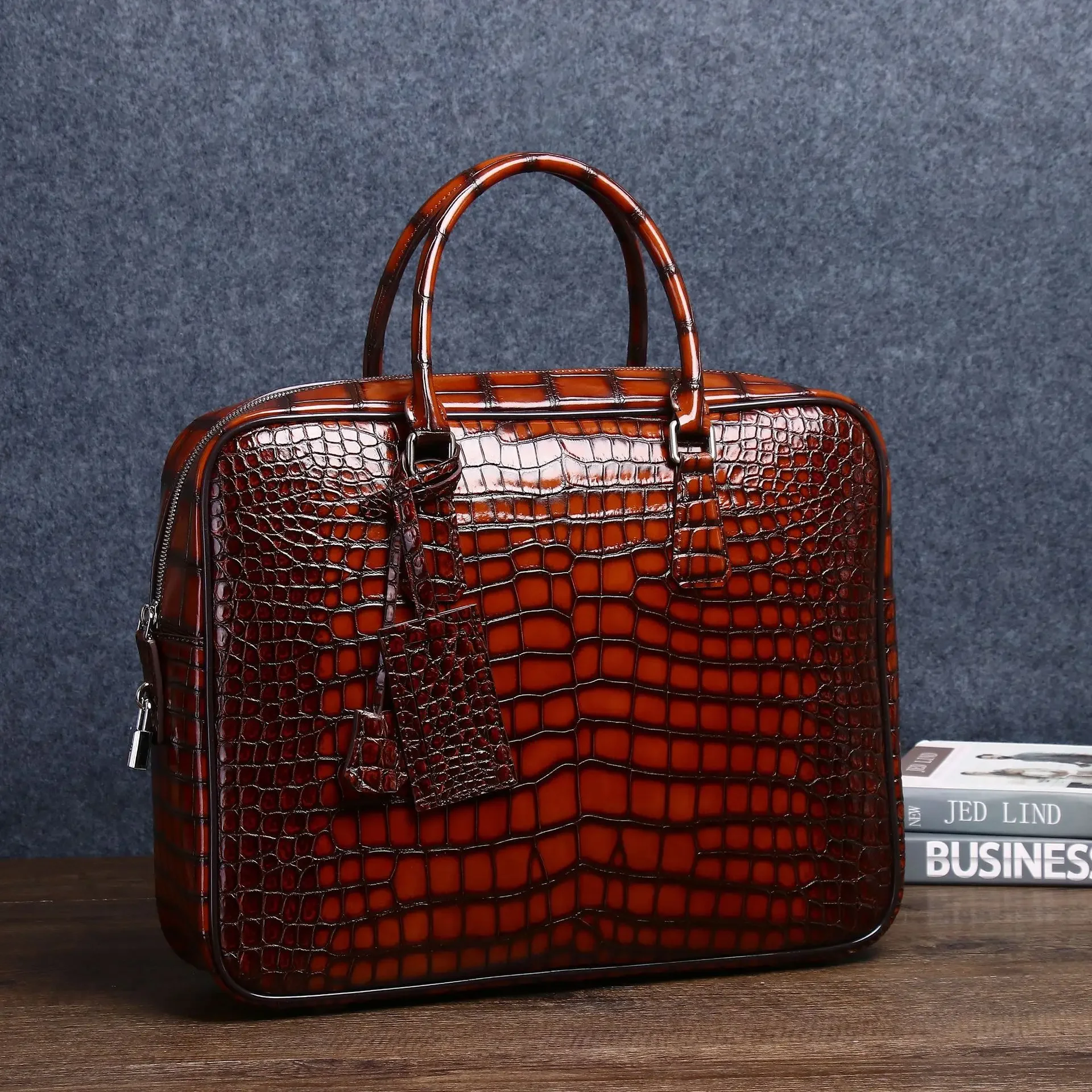 New alligator Laptop Bags Cow Genuine Leather Men's Briefcase Luxury Brand Male Handbags Men Messenger 14 Inch Computer Bag