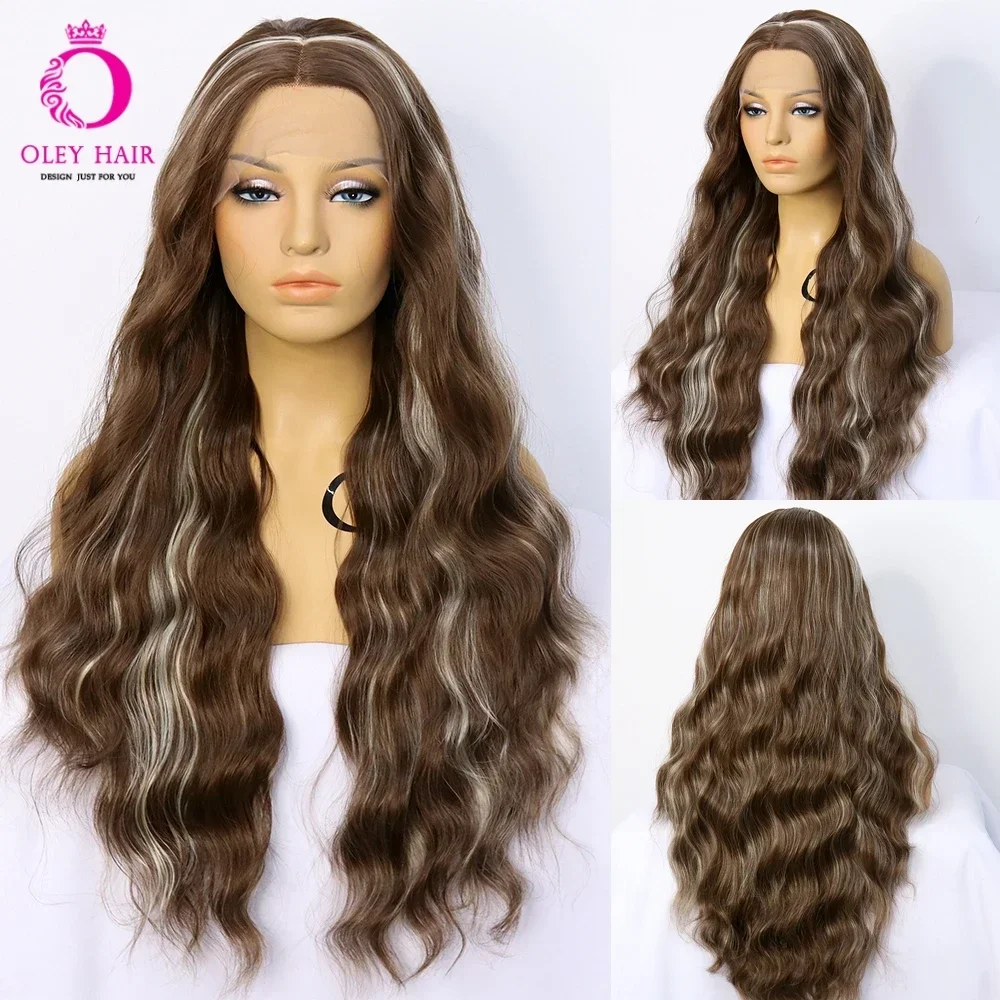 

OLEY Synthetic Lace Front Wig for Woman Wavy Transparent Ombre Lace Front Glueless Wig Heat Resistant Cosplay with Baby Hair