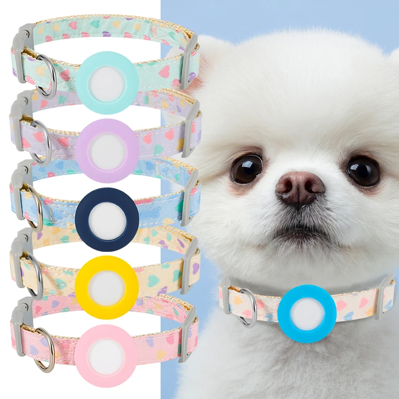 Niedliches Haustierhalsband für Airtag, verstellbares Halsband für Katzen, kleiner Hund, Anti-Verlust, langlebige Katzenhalskette, Welpenhalsband, Herzformdruck