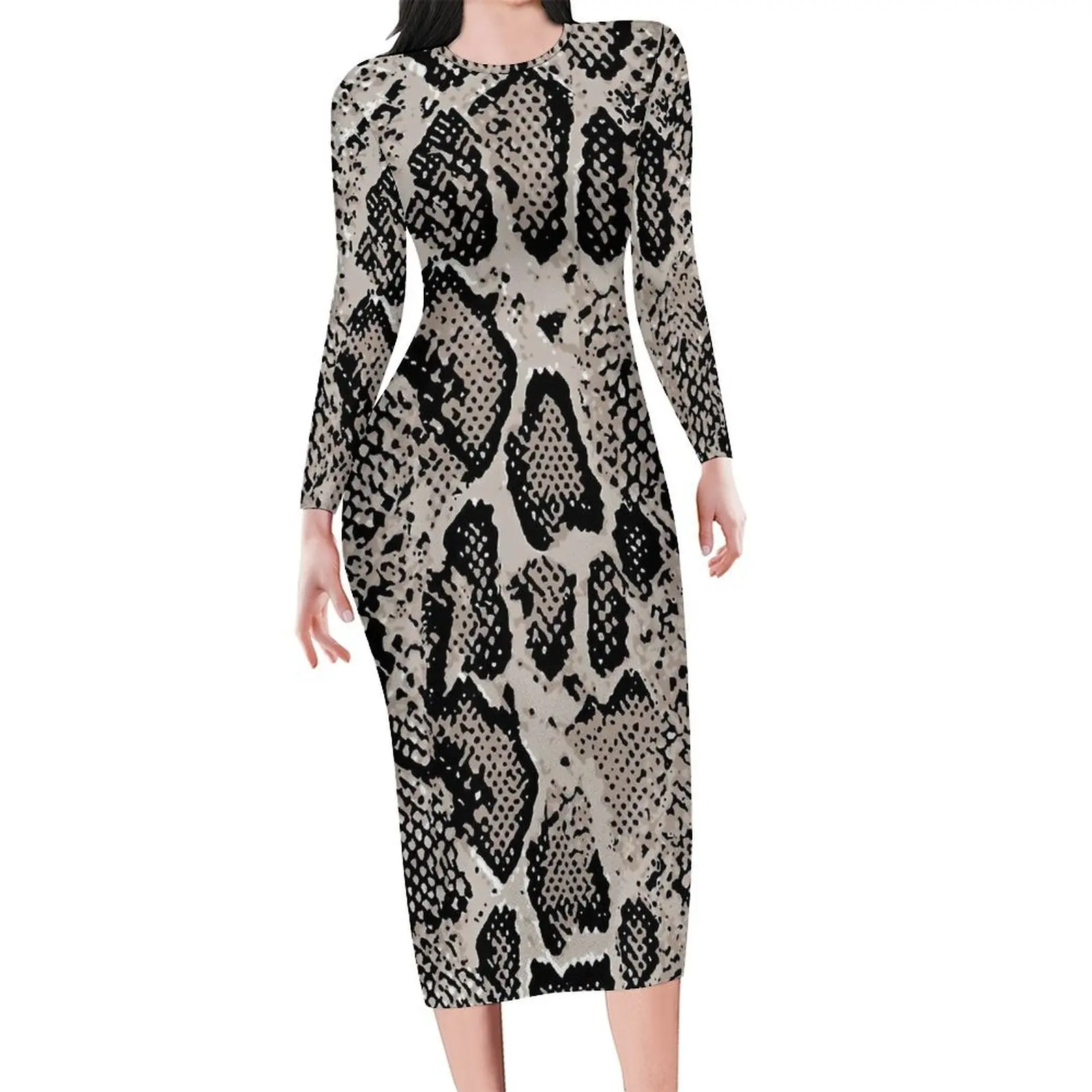 فستان من جلد الثعبان بيثون بأكمام طويلة فساتين كاواي مطبوعة كلاسيكية للربيع ملابس نسائية للشارع فستان ضيق مخصص مقاس كبير 5XL 6XL #1
