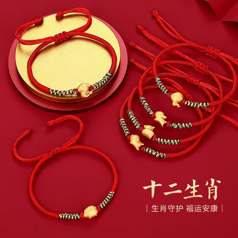 

New Chinese Zodiac Red Rope Bracelet Women's 925 Sterling Silver Vintage Birth Year Chinese Style Dragon Year Hand Rope Trendy