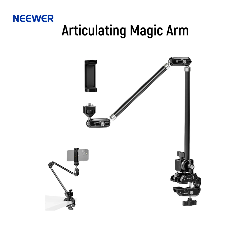 

NEEWER 30" Articulating Magic Arm with Super Clamp Overhead Camera Desk Mount with 1/4" 3/8" Threads for iPhone Action Camera