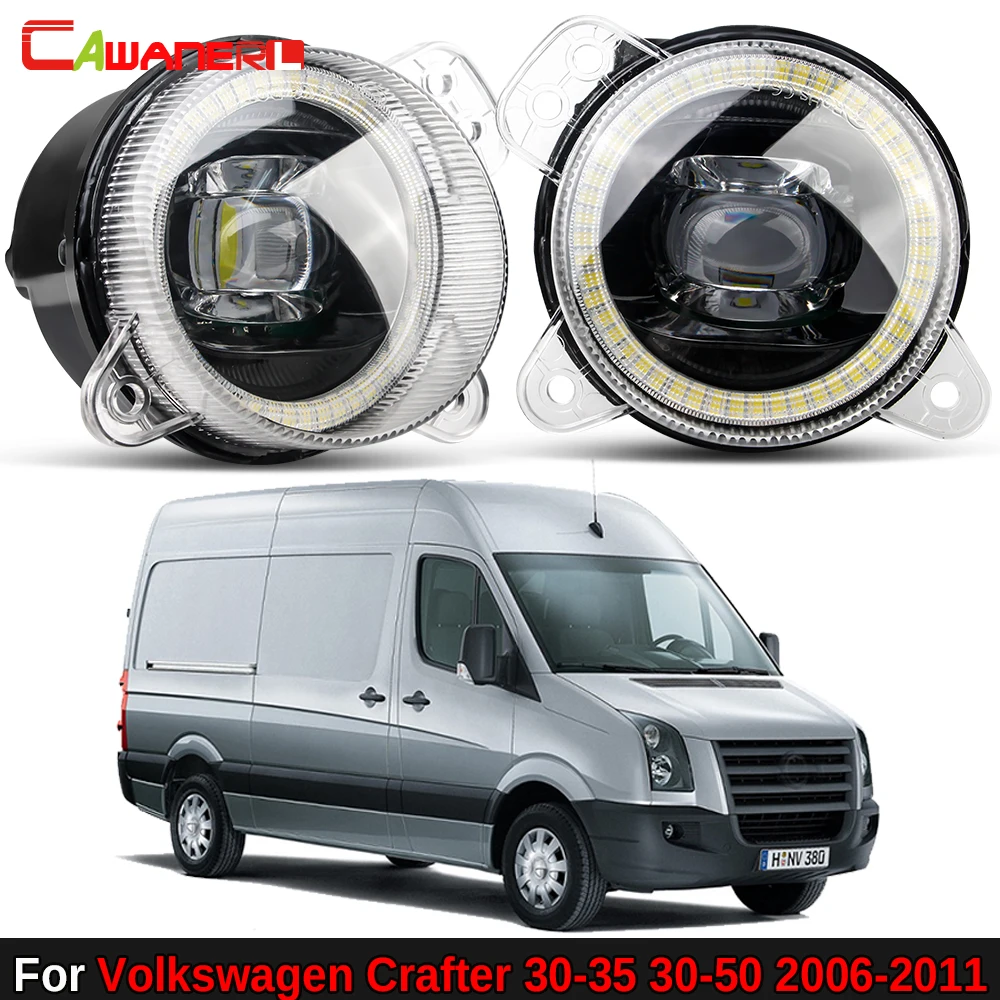 1 Pair 30W Car Right + Left LED Fog Light Angel Eye DRL Daytime Running Lamp H11 For VW Volkswagen Crafter 30-35 30-50 2006-2011