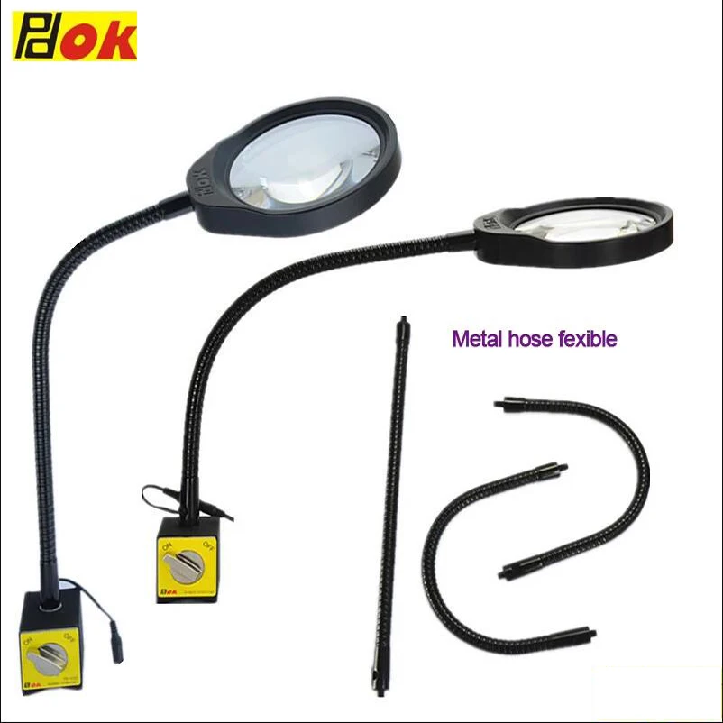 Magnet Magnifying Glass Lamp 3X 5X 8X 10X With Magnetic Base Stand 5‘’ Lens Magnifier Adjustable Led Light Machinery Magnet Tool