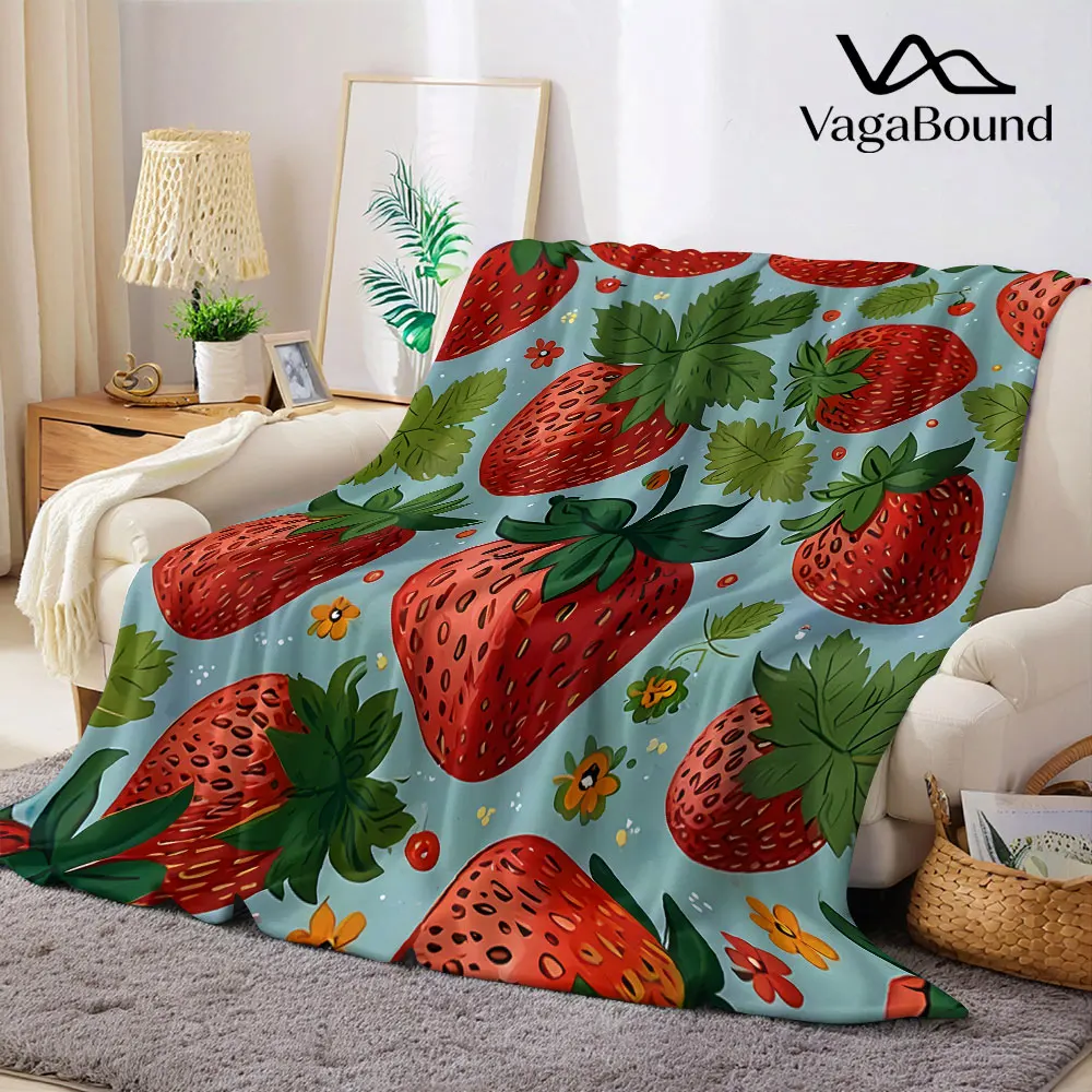 Strawberry Print Flannel Blanket Warm Soft Halloween Christmas Decorative Couch Warm Cozy All-Season Gift