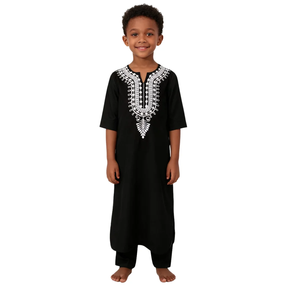 Ramadan Musulmano Bambini Ragazzi Jubba Thobe Preghiera Caftano Abito Abito Arabo Islamico Manica Corta Abbigliamento Per Bambini Abito Maxi Modesto Veste