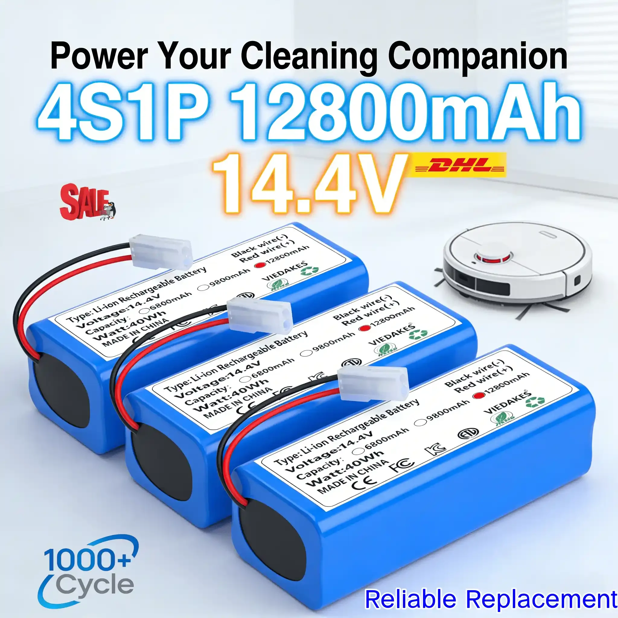 

VIEDAKES 14.4V Battery Tamiya Plug For Sweeping Robot G1 MJSTG1 SKV4136GL H18650CH