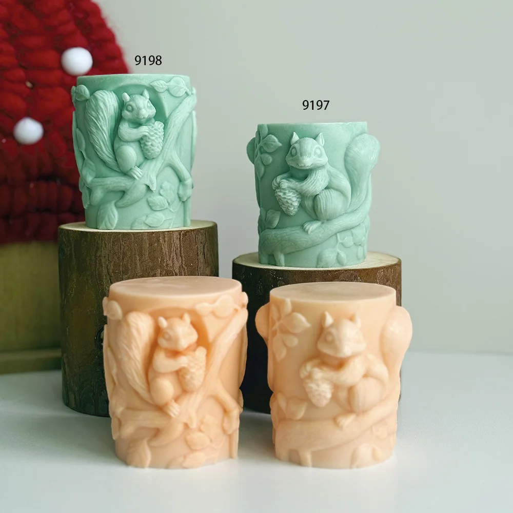 لتقوم بها بنفسك فرع كوالا الإغاثة عمود شمعة قالب من السيليكون تناول كوز الصنوبر السنجاب أسطواني الراتنج الجبس قوالب الديكور #6