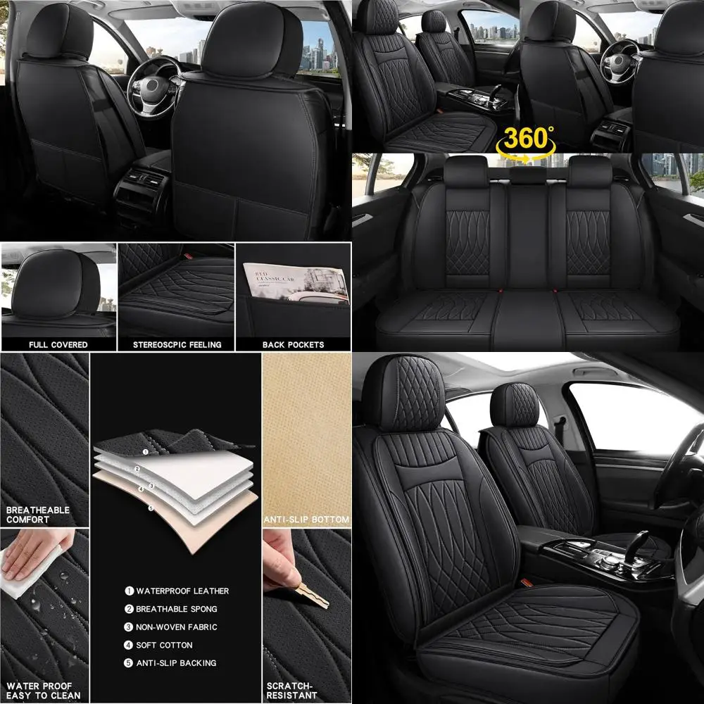

Waterproof Faux Leather Car Seat Covers - Universal Fit for Cars, Sedans, Trucks, SUVs - Black Full Set