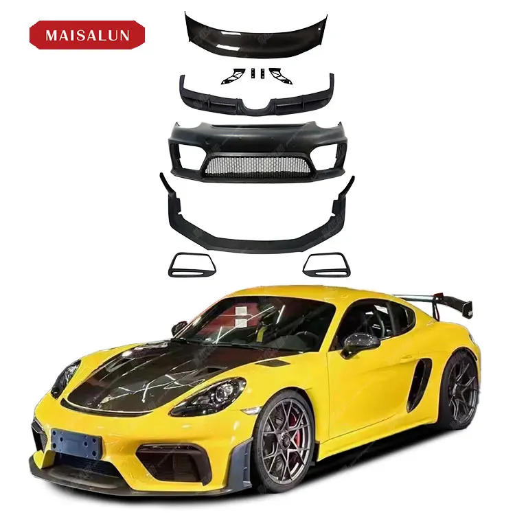 

New Carbon Fiber Body Kit for Porsche Cayman 981 GT4 Bumper Skirts Fenders Exhaust Pipes Spoiler Diffuser
