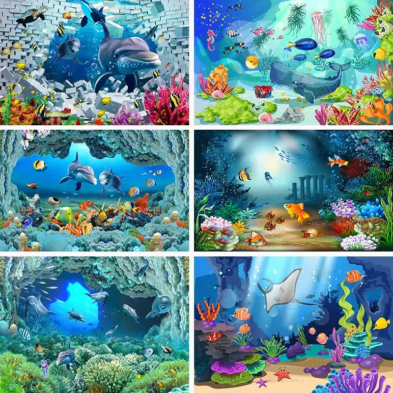 

Фон для фотосъемки с изображением дельфина для детей и девочек на день рождения, голубой фон для фотосъемки в фотостудии