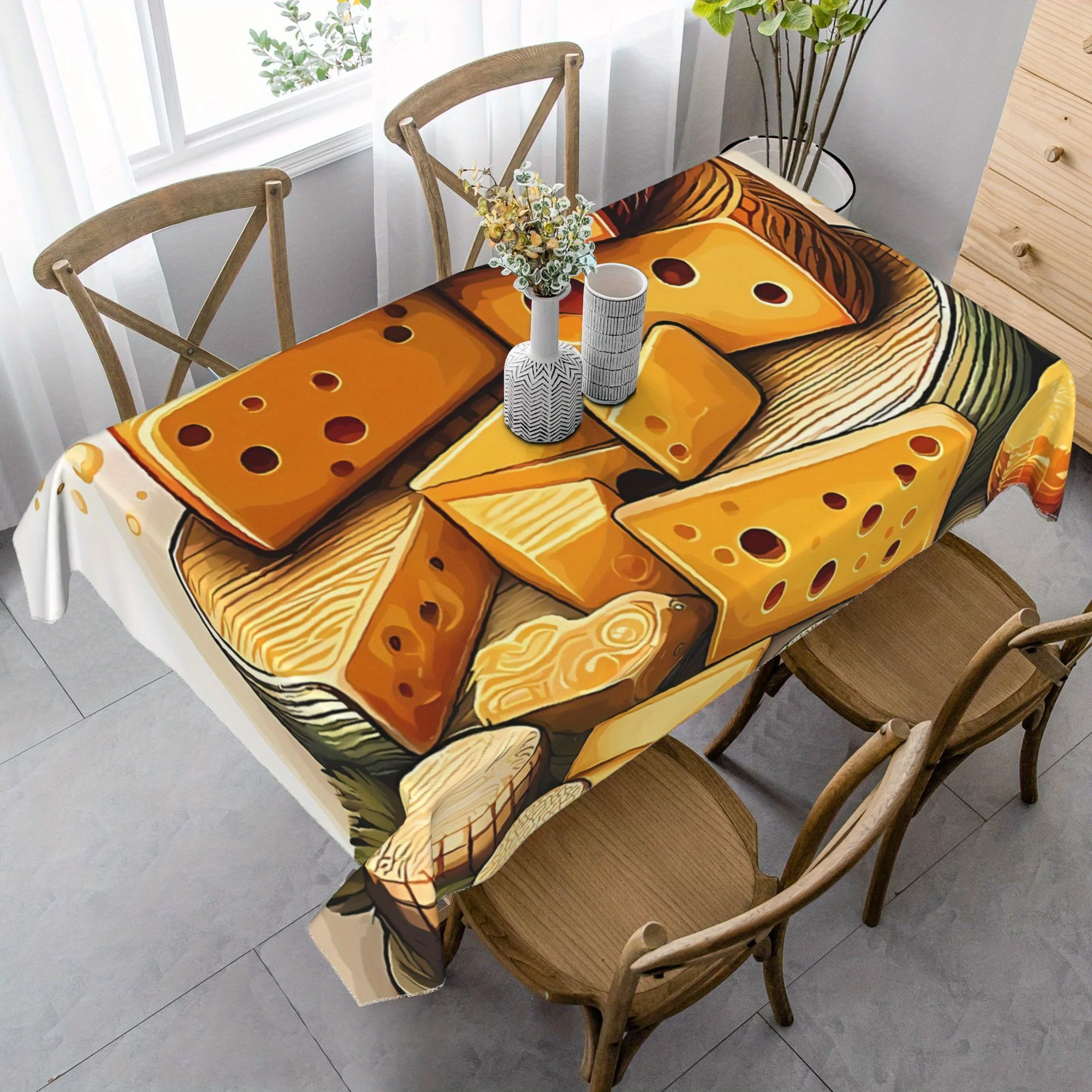 One piece says cheese! Farmhouse-style tablecloth, featuring cheese and bread design - yzb