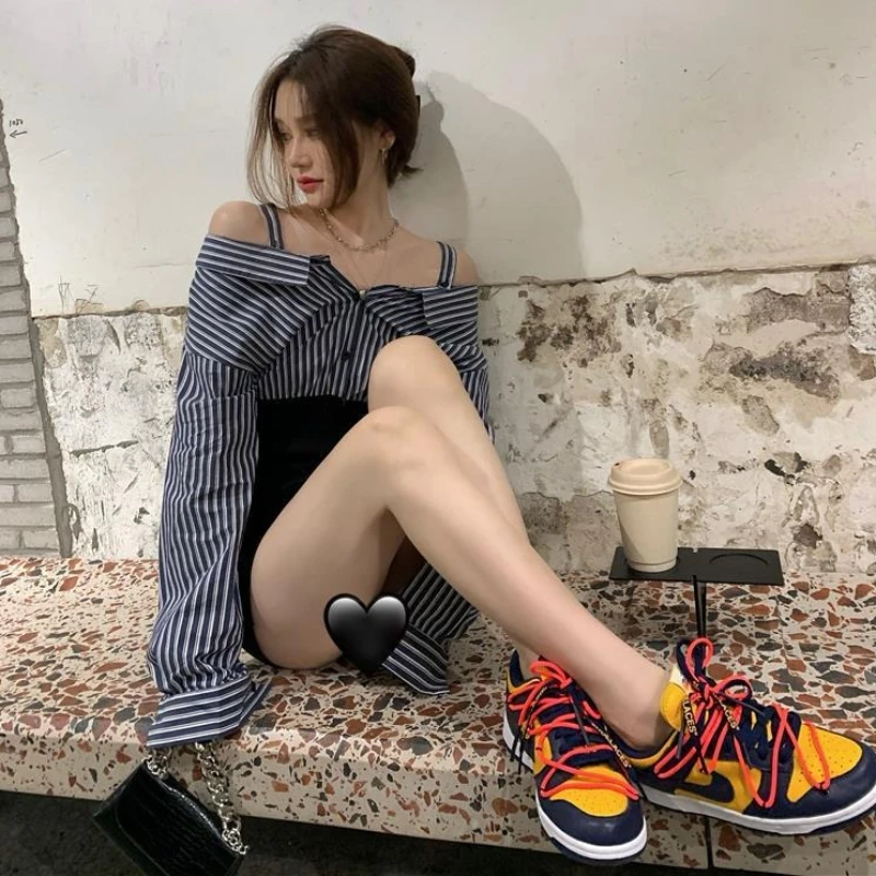 Robes à manches longues pour femmes à rayures t-shirts nouvelles caractéristiques d'une seule pièce printemps automne 2025 Vintage Designer Y2k chemise robe féminine