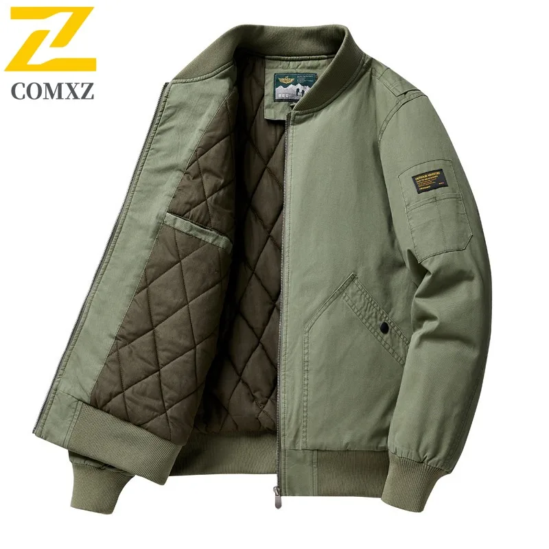 

COMXZ 2025 Мужская бейсбольная куртка на флисовой подкладке из плотного хлопка, свободная зимняя повседневная рабочая одежда, легкое удобное пальто