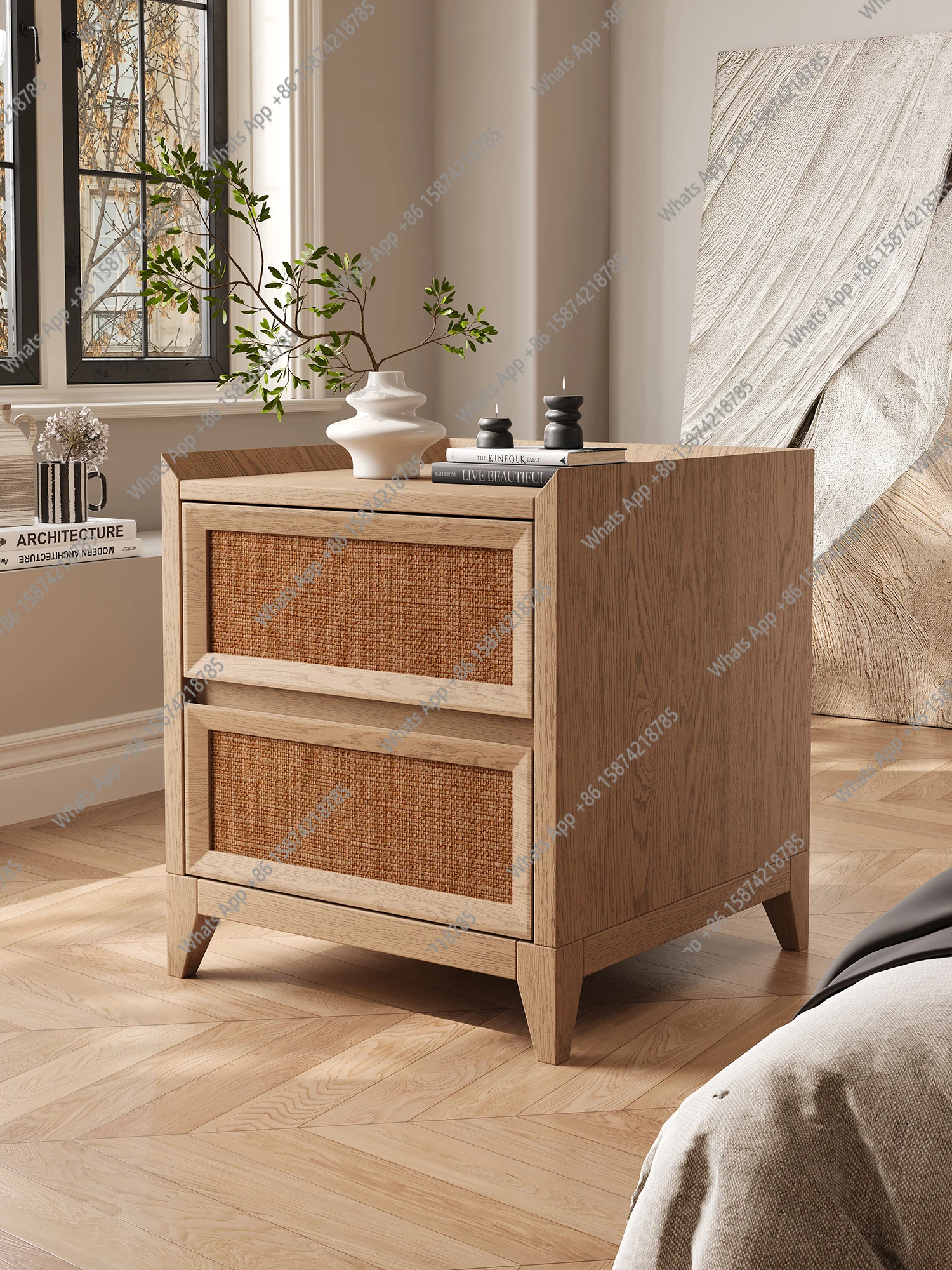 غرفة نوم العتيقة الروطان طاولة بجانب السرير الشمال نمط خزانة شقة صغيرة مصمم جديد #1