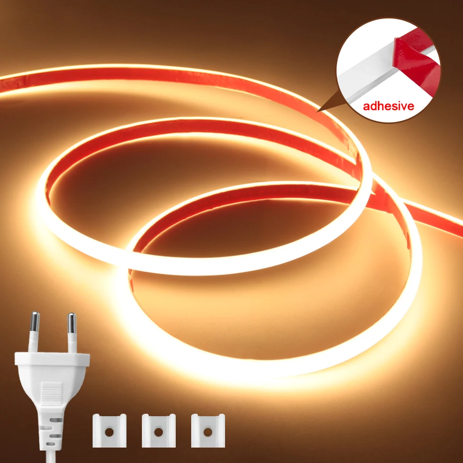 

AU EU Plug 220 В COB светодиодная неоновая лента, клейкая лента, супер яркая гибкая лента для лампы, водонепроницаемая украшение для наружного освещения