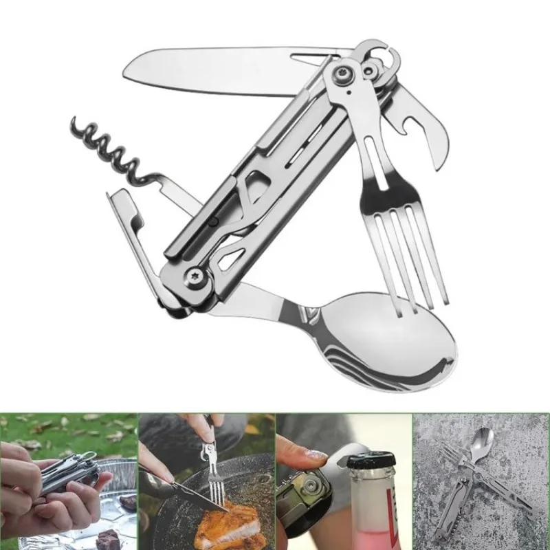 

12 in 1 Folding Utensil Set Portable Folding Spork Fork Spoon for Hiking Picnic Emergency, Lightweight Compact Survival Gear