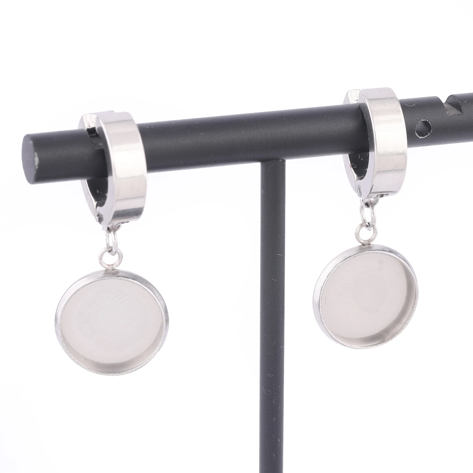 10pcs Stainless Steel Clip On Earring Hooks Findings Fit 12mm Cabochon Earrings Base Setting Blanks Diy Jewelry Making