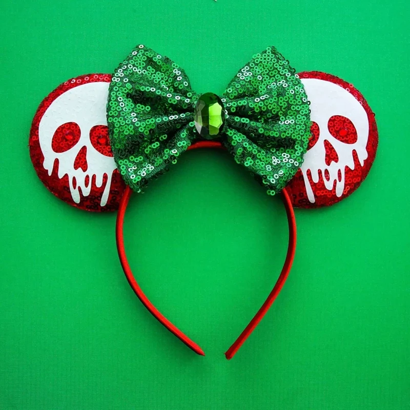 Disney Anime Snow White Ears Headbands Women Evil Queen Skeleton Hairbands Girls Sequins Bow Hair Accessories Kids Cosplay Party
