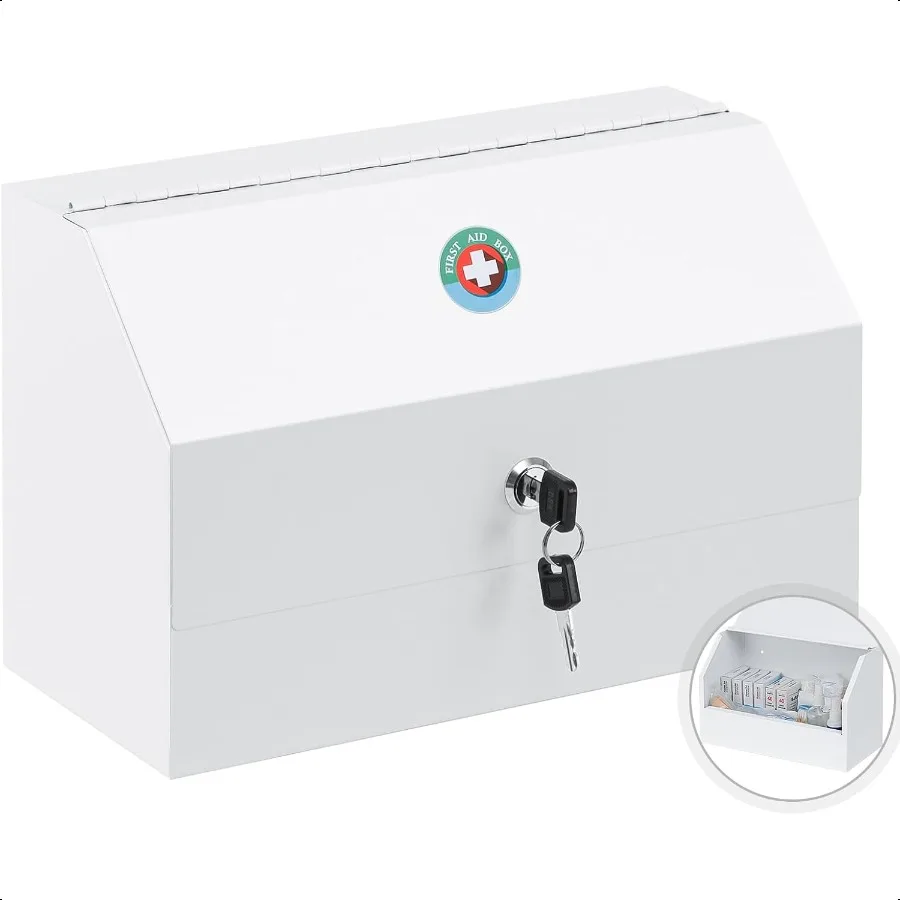 

KYODOLED Medicine Lock Box Drug Cabinet Secure Steel White 12.2 5.9 7.87 inch