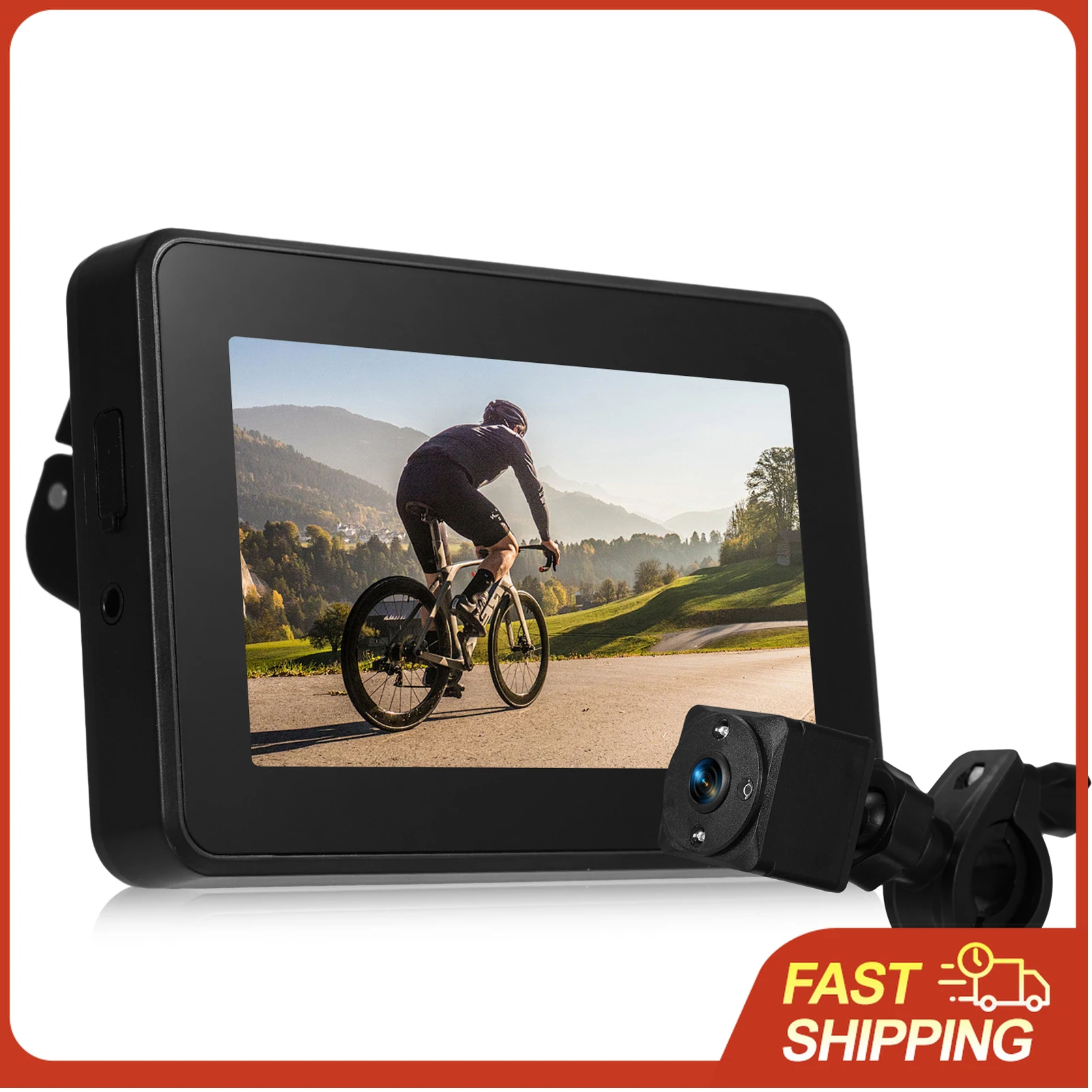 

Handlebar Bike Mirror, 1080P Rechargeable Bicycle Rear View Camera with 4.3'' Monitor Color Night Vision 110° Wide Angle View