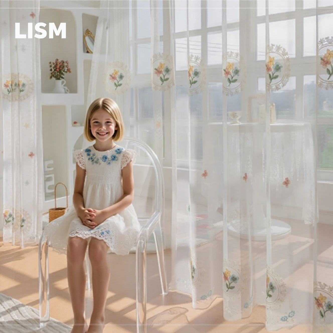 

Light Luxury Simple Curtain Gauze Curtain Garden Sun Protection Embroidery Flower Curtains for Living Dining Room Bedroom