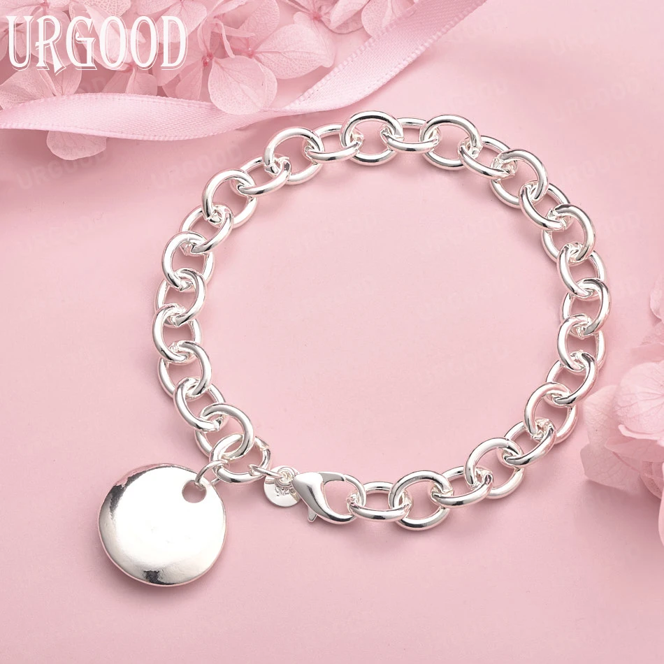 925 Sterling Silver Smooth Flat Round Beans Bracelet Chain For Women Party Engagement Wedding Fashion Jewelry