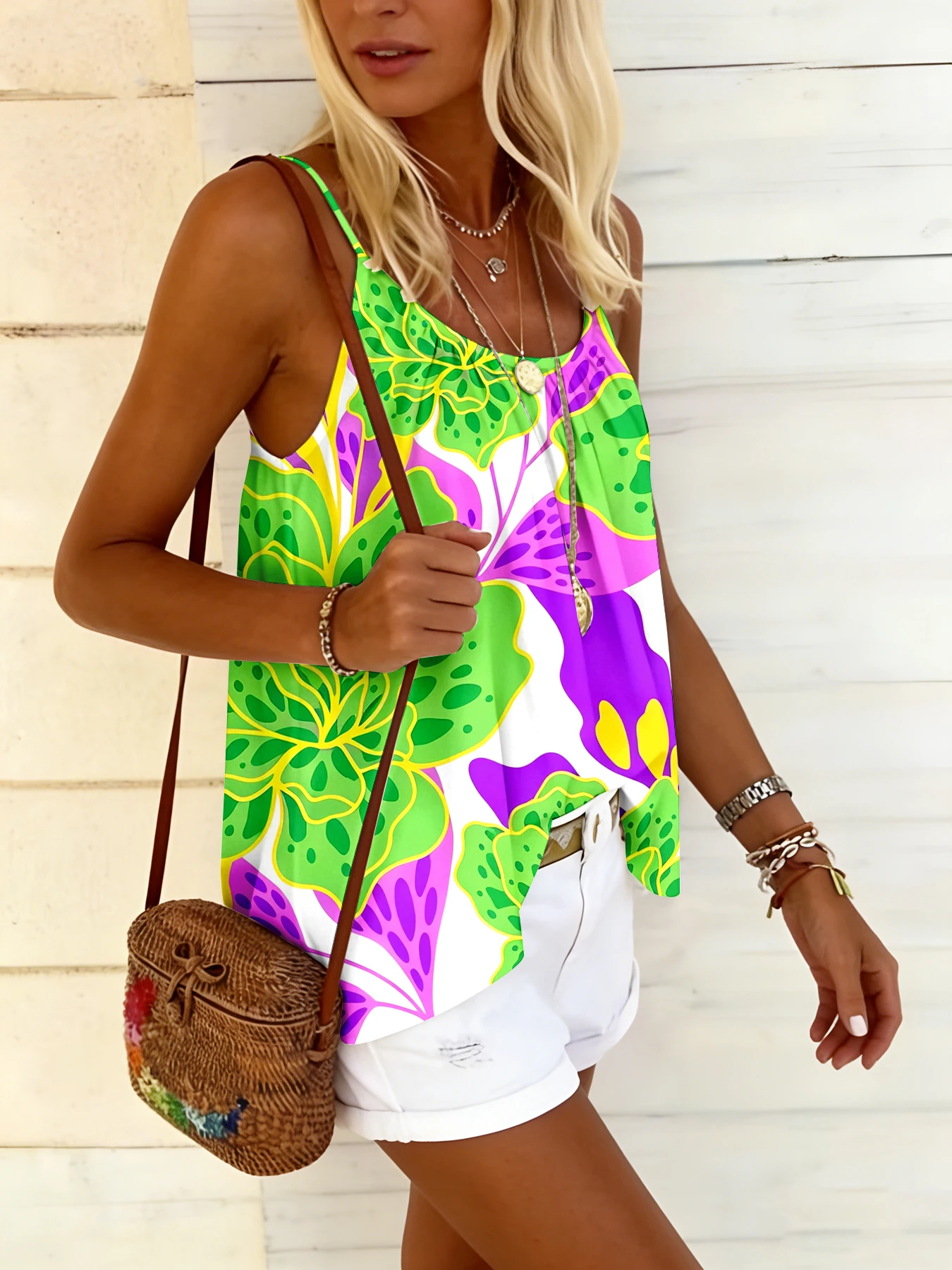 Sommerliches, lockeres Camisole-Top mit Rundhalsausschnitt, bequem, hautfreundlich, lässig, vielseitig, temperamentvolles Oberteil für Damen – Detail 19