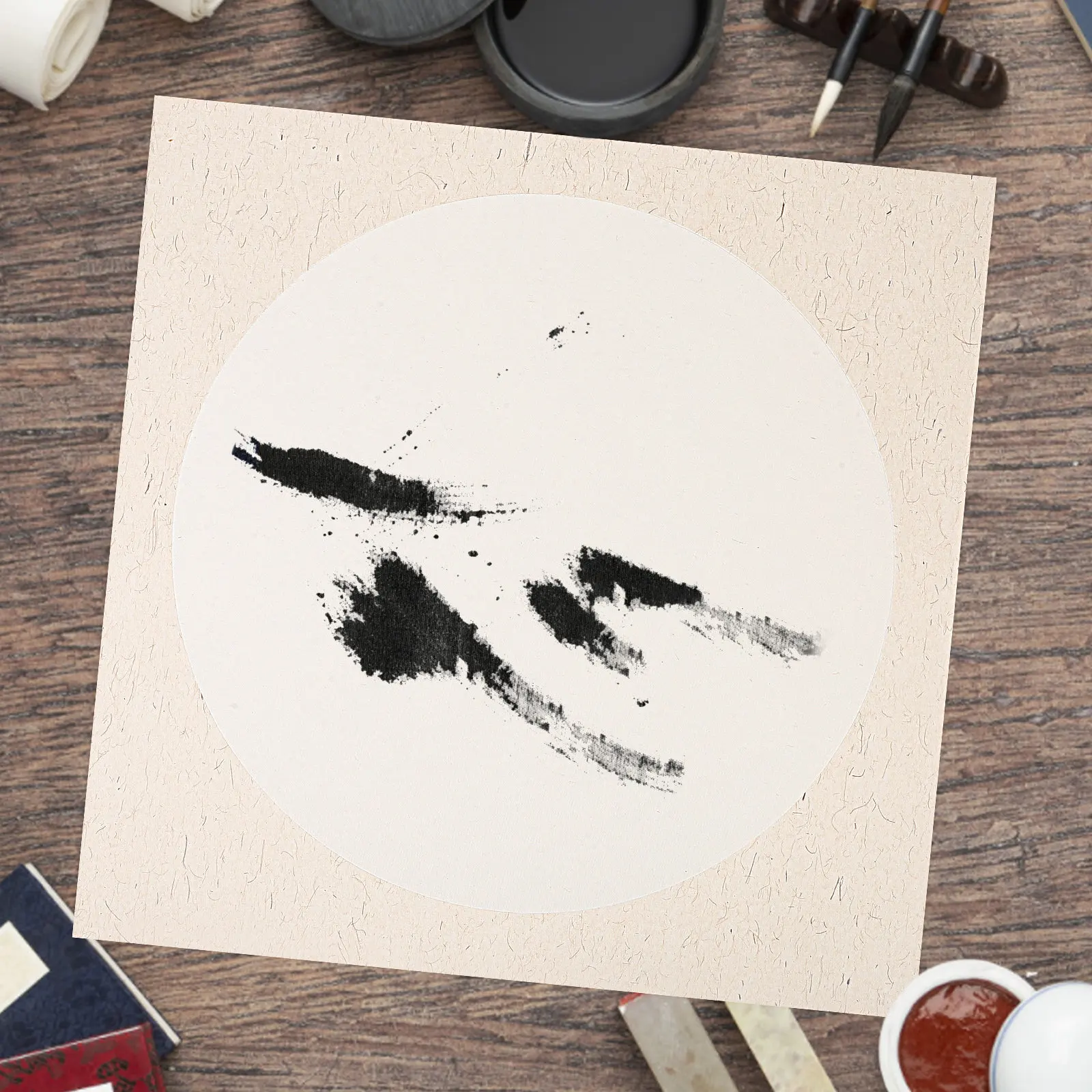 10Sheets Decorative Round Fan Calligraphy Paper -Style Thick Rice Paper for Brush Painting Calligraphy Art Projects Gift