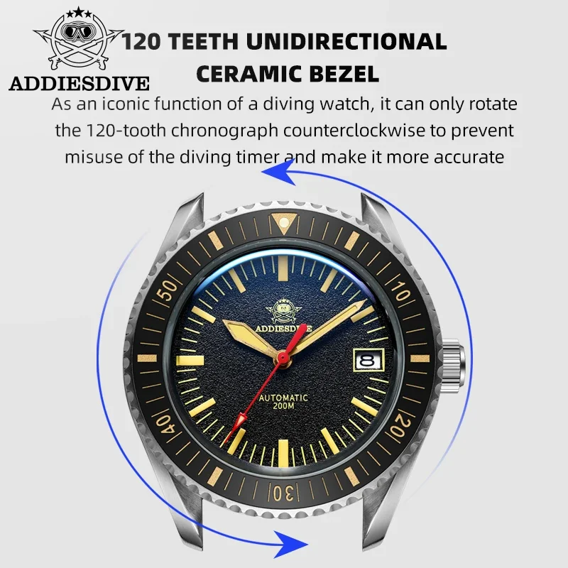 ADDIESDIVE AD2105 Luxury Men\'s Automatic Watch Sapphire 20Bar Diving NH35 Calendar Window Super Luminous Mechanical Male Watches